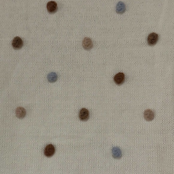 Storia Womens Large Ivory Crewneck Sweater With small Pom Pom Trim - Picture 6 of 7